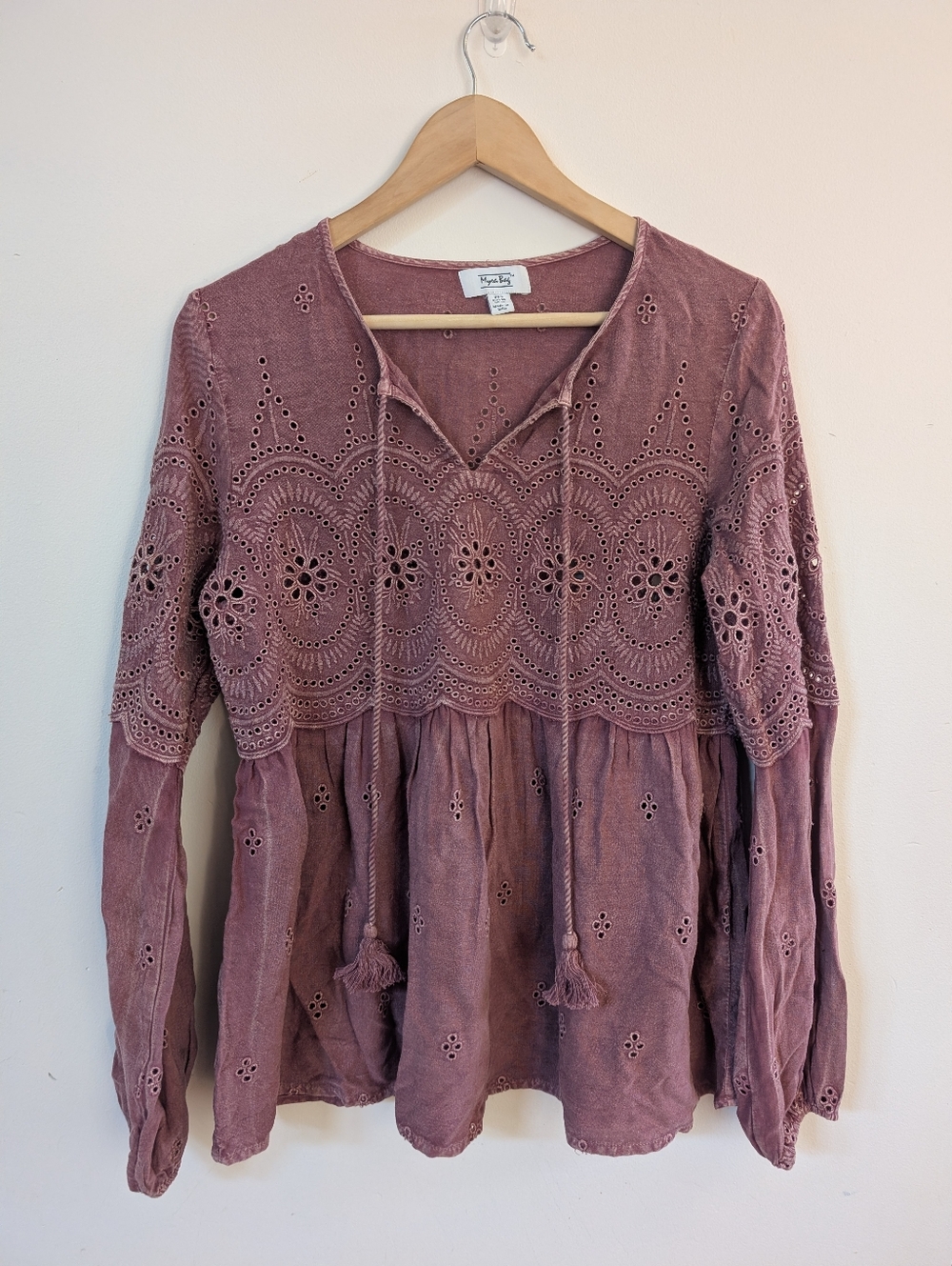 Myra Bag Dusty Rose Pink Eyelet Boho Festival Peasant Tunic S Small Sheer/Open